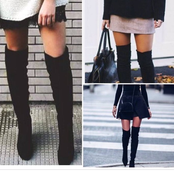 Kelsi Dagger Shoes - Kelsi Dagger Black Suede Heel Over the Knee Boots